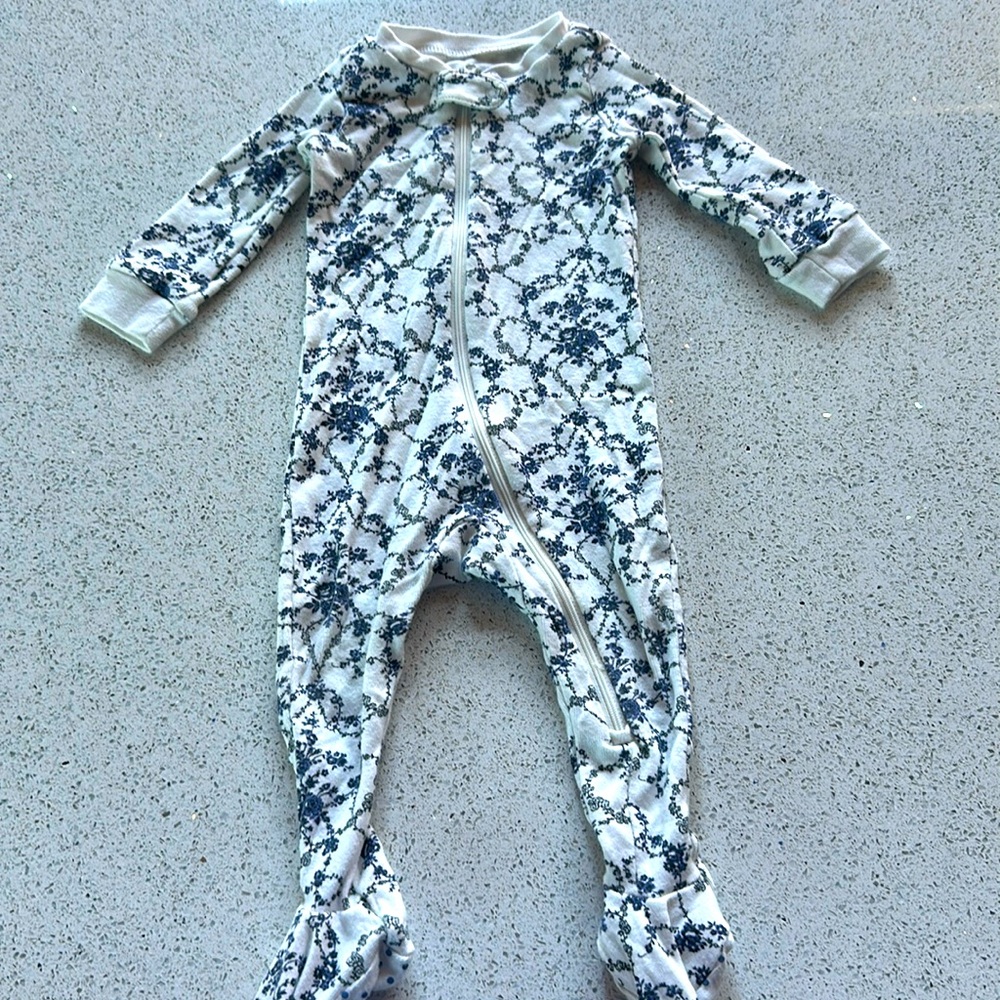 Janie and Jack white and blue floral footie 6-12 months